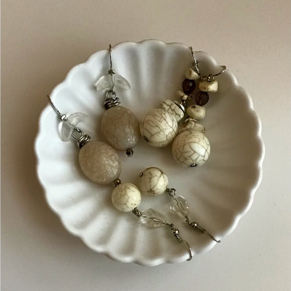 Elegant Cream and Brown Beaded Earrings
